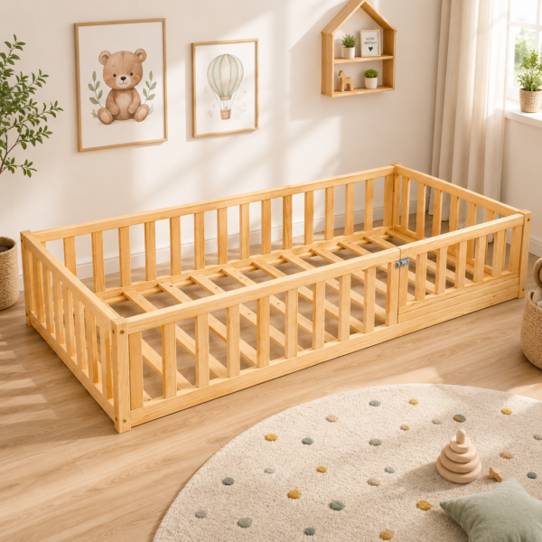 Kids Montessori Bed 90x200 with Mattress & Guard