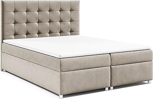Boxspringbett Trinity K-12 mit Bonellfederkernmatratze H3 & ca. 5 cm PUR-Schaum-Topper | Bettkasten mit Federmechanismus | Boxspringbett 140x200 | Polsterbett | Doppelbett 140x200