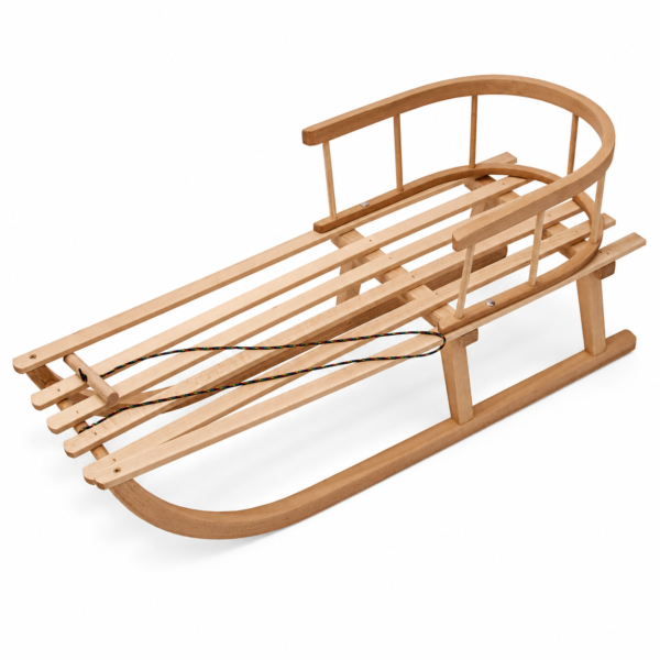 Best For Kids Hörnerrodel 120 cm mit Rückenlehne + Zugleine Rodelschlitten Davoser aus Holz bis 200 kg belastbar