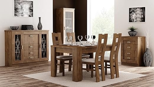 Best For Home Esstisch + Stuhlset : 1 x Esstisch 140 x 90 Lefkas Eiche + 4 x Esszimmerstühle Made in Eu