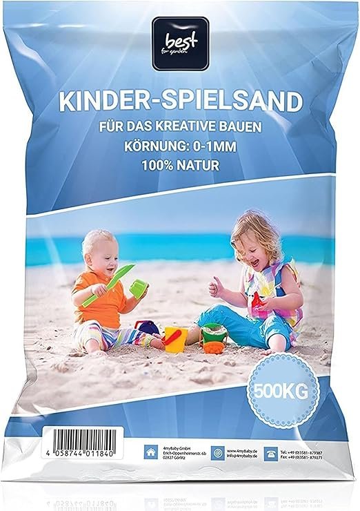 4myBaby GmbH - Spielsand 500kg | Quarz Sand für Sandkasten | Kinder Spielsand | Dekosand | Spielsand für Sandkasten | Keimfreier Spielsand | Gewaschener Feiner Quarzsand | Spielsand (20x 25 kg Säcke)