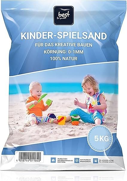 4myBaby GmbH - Spielsand 5kg | Quarz Sand für Sandkasten | Dekosand | Spielsand für Sandkasten | Keimfreier | Gewaschener Feiner Quarzsand - für Sicheres Spielen