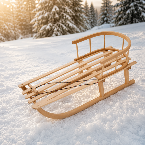 Best For Kids Hörnerrodel 120 cm mit Rückenlehne + Zugleine Rodelschlitten Davoser aus Holz bis 200 kg belastbar