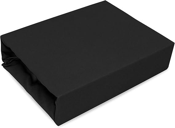 SPANNBETTLAKEN SPANNBETTUCH MIT NEUSTER Technik HERGESTELLT BETTLAKEN MIT Gummizug Jersey 22 Farben UND 9 GRÖßEN (80x200, Schwarz)