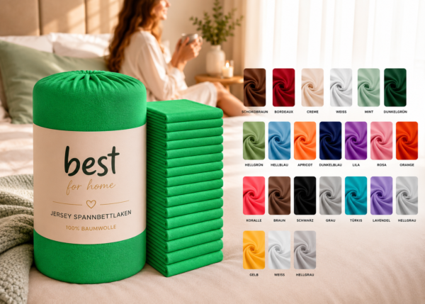 Best for Home Spannbettlaken Spannbetttuch 100% Baumwolle Jersey in 22 Farben und 9 Größen (80x200, Grasgrün)