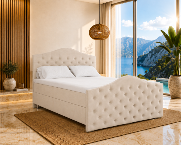 Roma Boxspringbett | Bonellfederkern inkl. 7-Zonen Topper T-30 | Boxspringbett mit Bettkasten | Polsterbett | Boxspringbett mit Matratze | Bettkastenbett mit Lieferung und Montage