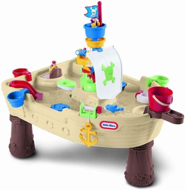 Little Tikes Anchors Away Piratenschiff Wasserspieltisch | Kinder Wasserspiel Set mit Kanone Pumpe Zubehör Outdoor Spielzeug ab 2 Jahren