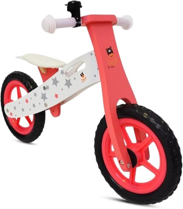 Best For Kids Kinderlaufrad 12Zoll Holz | Laufrad für Kinder 2–5 Jahre RosaStars | Leicht verstellbar rutschfeste Griffe