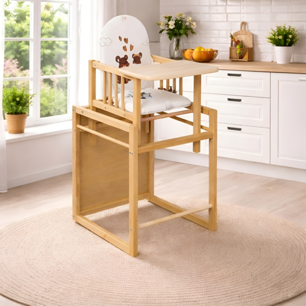 Kombihochstuhl | Leicht Umbaubar kinder Stuhl Tisch | Hochstuhl Holz | Ideal als Esstisch Stuhl | Holzhochstuhl | Portabel und Schnell Zusammenbaubar Baby Hochstuhl Tisch