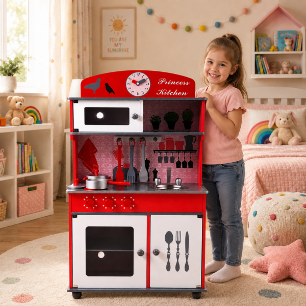 Spielküche Play Kitchen–Holz-Küche für Kinder mit Herd, Backofen, Spüle & Zubehör