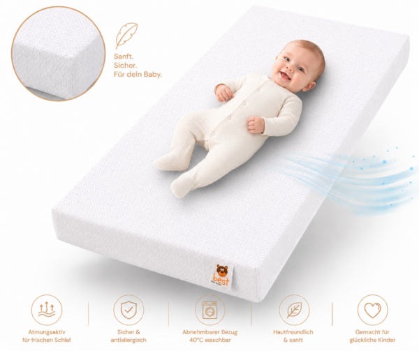4myBaby GmbH Best for Kids Comfort MATRATZE Maxi 100% Polycotton 60 x 120 x 10 cm Matratze mit sehr Guten Gesundheits- und Umwelteigenschaften