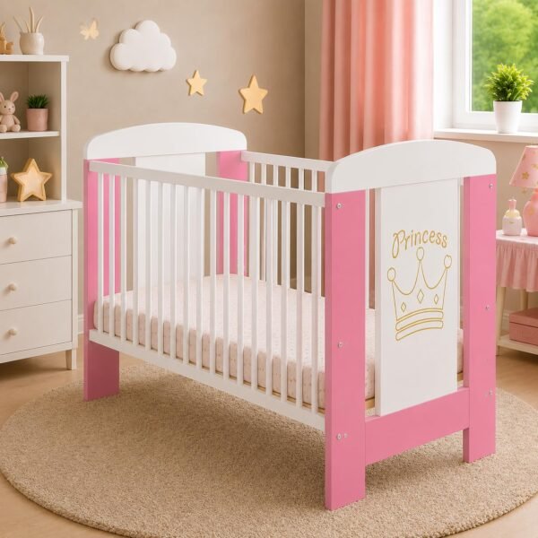 Best For Kids Babybett Komplettset 60x120 Gitterbett mit Matratze 10cm höhenverstellbar 4-teilig Rosa
