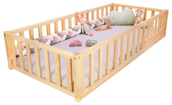 Best for Kids Montessori Kinderbett 90x200 cm aus Kiefernholz mit Rausfallschutz & Lattenrost
