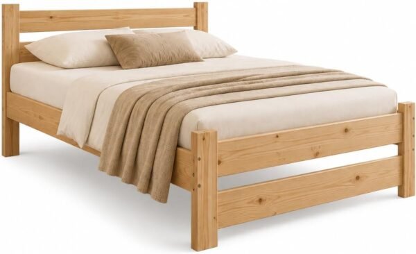 Massivholzbett | Futonbett | Naturholzbett bettgestell | Hochbett aus 100% Naturholz | kopfteil Bett | Bett mit lattenrost Und kopfteil |Seniorenbett | bettgestell (90x200 cm)